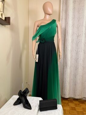 One-Shoulder Green Ombre Evening Gown